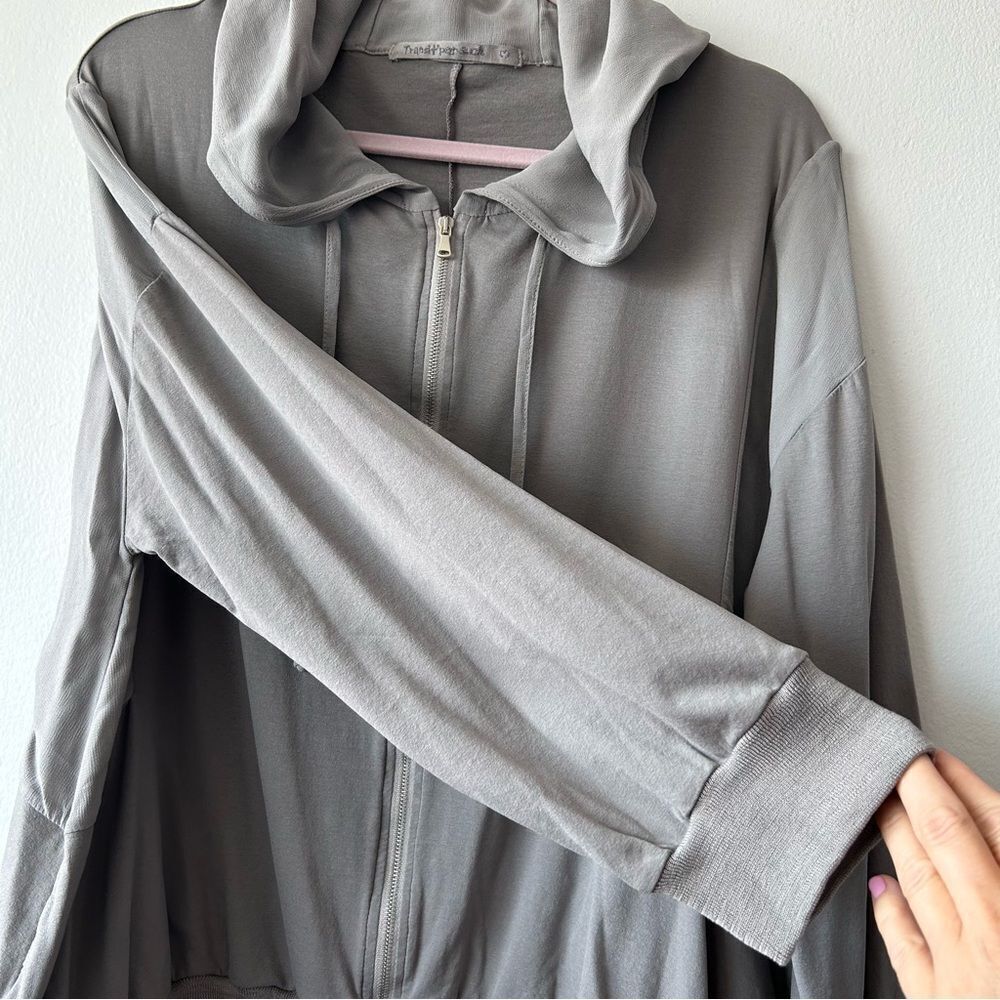 TRANSIT Par Such Silky Hoodie Jacket in Taupe Made in Italy - Picture 6 of 12